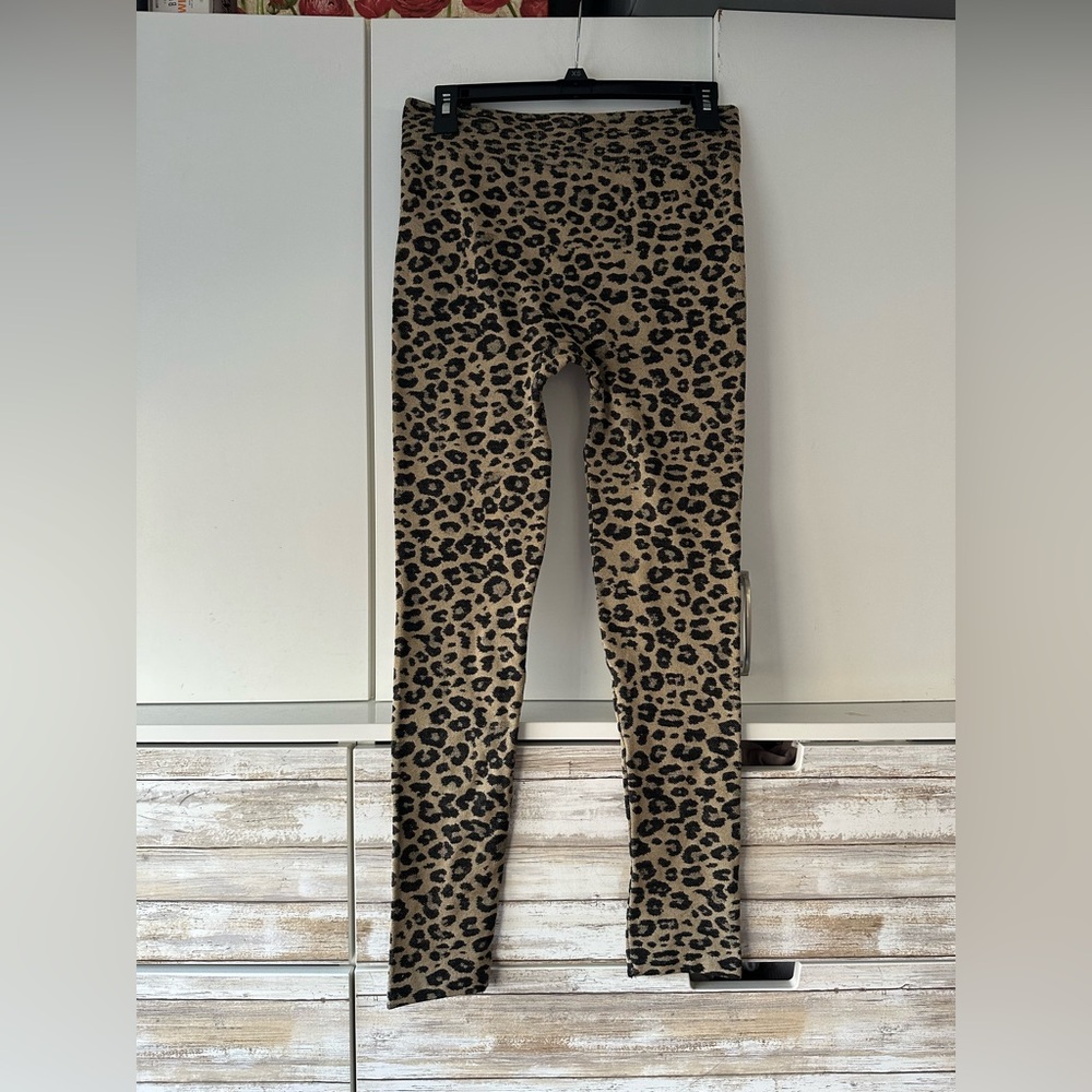 🐆 Leopard Print Leggings M/L | Britts Knits Tan Black Stretch Tights